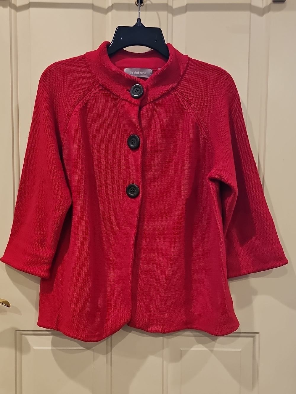 Liz Claiborne Vibrant Red Button-Front Knit Sweater